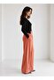 Women's Natural Linen Textured Wide-Leg Trousers with Pockets - 2