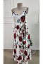 Women's Rope Strap V-Neck Long Patterned Single Jersey Dress with Belt at the Waist - 4