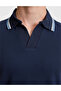 Navy Blue Slim Fit 100% Cotton Apaş Collar T-Shirt 50327845-Vr033 - 6