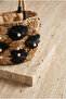 Women's Pearl Flower Motif Straw Bag Camel - 3