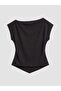 Black Boat Neck Plus Size Gathered Blouse - 6