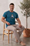 Short Sleeve Checkered Bear Patterned Economic Men's Pajama Set - 4
