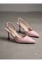 Women's Pointed Toe Conical 7cm Heeled Pink Patent Leather Slingback Side Buckle Summer Graduation Shoes - 3