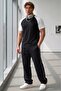 Men's Black Raglan Sleeve T-Shirt Lisbon Single Ribbed Combed Cotton Sweatpants Set