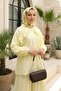 Crew Neck Ruffled Front Lined Voile Suit with Elastic Sleeves - Yellow - 5