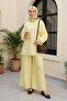 Crew Neck Ruffled Front Lined Voile Suit with Elastic Sleeves - Yellow