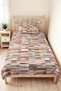 Colorful Mosaic Young Room Single Pique Set - Modern Beige Burgundy 160X220 cm Quilted Bedspread - 4