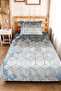 Geometric Blue Young Room Single Decorative Pique Set - Gray 160X220 cm Quilted Bedspread - 6