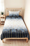 Blue Geometric Youth Room Single Pique Set - Navy Blue Gold 160X220 cm Quilted Bedspread - 4