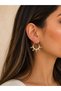 Women's Steel Gold Color White Minelli Hoop Earrings