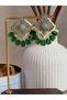 Women's Steel Emerald Green Stone Vintage Geometric Earrings - 3