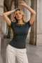 Women's Eyelet Detailed Boat Neck Blouse - 5