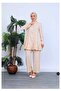 Women's Beige Buttoned Tunic Trouser Set