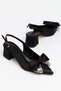 Vesper Women's Black Satin Stone Buckle Casual Classic Heeled Shoes - 2