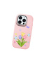 iPhone 15 Pro Compatible Case with Camera Protection Pink Silicone Couple Phone Case with Floral Pattern - 3