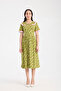 Green Floral Ruffle Front Zipper Short Sleeve Summer Dress