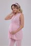 Powder Lace Design Strappy Cotton Maternity Pajama Set with 3-Piece Pajamas - 6