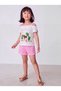 Girl's Combed Cotton 2-Piece Set with Front Print Boat Neck T-Shirt and Polka Dot Shorts Pink