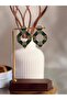 Women's Steel Green Enamel Geometric Stone Dangle Earrings - 3