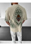 Beige Oversize Anatolian Motif Premium Embroidered T-Shirt - 2