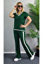 Women's Short Sleeve V-Neck Viscose Two Thread Blouse and Trousers Two-Piece Set - 3