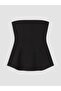 Lcw Vision Black Strapless Collar Peplum Corset Blouse - 6
