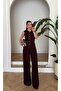 Mona Gold Button Detailed Women's Linen Vest and Trousers Set – Plum - 3