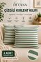 Emerald Green Striped Cotton Linen 2-Piece Throw Pillow Cover with Hidden Zipper, Double-Sided, 2 Pieces