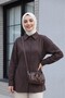 Striped Buttoned Modal Tunic with Side Laces - Brown - 6