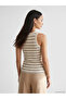 Brown Crew Neck Striped Women's Ribbed Tank Top - 3