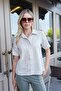 Women's Linen Collared Short Sleeve Shirt-Sand - 4