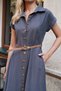 Women's Twill Modal Collared Off-Shoulder Double Sleeve Midi Length Below the Knee Dress (Leather Belt Included)-Dark Anthracite - 7