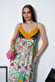 Full Length Straps Double Breasted Me Gathered Viscose Dress - 8