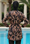 3-Piece Set Low-Shoulder Front Zipper Burkini with Elastic Back and Slits, Hijab Swimsuit D35 - 3