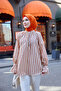 Women's Collar Tie Slim and Thick Striped Waist Tie Poplin Tunic Orange