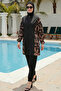 3-Piece Set Low-Shoulder Front Zipper Burkini with Elastic Back and Slits, Hijab Swimsuit D35 - 2