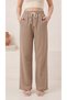 Beige Women's Muslin Palazzo Sweatpants High Waist Wide Leg - 4