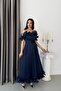 Navy Blue Flounce Strap Ruffle Lined Chiffon Evening Dress