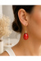 Red Drop Earrings Gold Color Plated Elegant Design Shiny Appearance Stylish Women's Earrings - 4