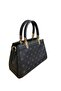 Simple and Stylish Accessory Detail Bag with Hand Grips and Crossbody Strap, Patterned Black