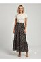 Women's Black Floral Patterned Skirt with Ruffles - Long Skirt - Hijab Skirt