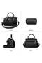 Women PU Shoulder Bag Crossbody Satchel Tote Handbag Barrel Shape with Bow Accent (Black) - 5