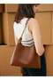 Women Large-Capacity PU Leather Ladies Shoulder Bag Tote Clutch Bag Retro Bucket Shape Cross Bag - 2