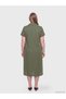 Lcwaikiki Curve Khaki Shirt Collar Plus Size 100% Cotton Dress - 6