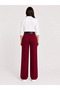 Women's Burgundy Double Belt Detailed High Waist Comfortable Wide Leg Palazzo Trousers - 3
