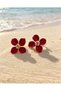 Red Polka Dot Flower Steel Earrings Gold