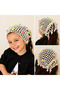 Children's Hand Knitted Mesh Bandana Crochet Colorful Bead Detailed Hair Accessory Cream Color Summer Fashion - 4