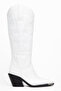 White Matte Leather Metal Toe Cap Below the Knee Embroidered Western Cowboy Boots - 2
