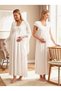 New Season Ecru Special Lace Detailed Design Short Sleeve 100% Cotton Maternity Nightgown Set - 3