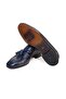 Dark Blue Color Laceless Genuine Leather Men's Shoes - 3